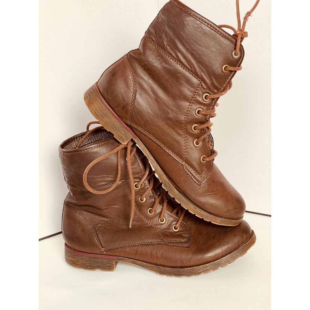 Rock & Candy by Zigi Women Brown Lace Up Combat Boots Plaid Lined Lug Sole - Picture 3 of 10